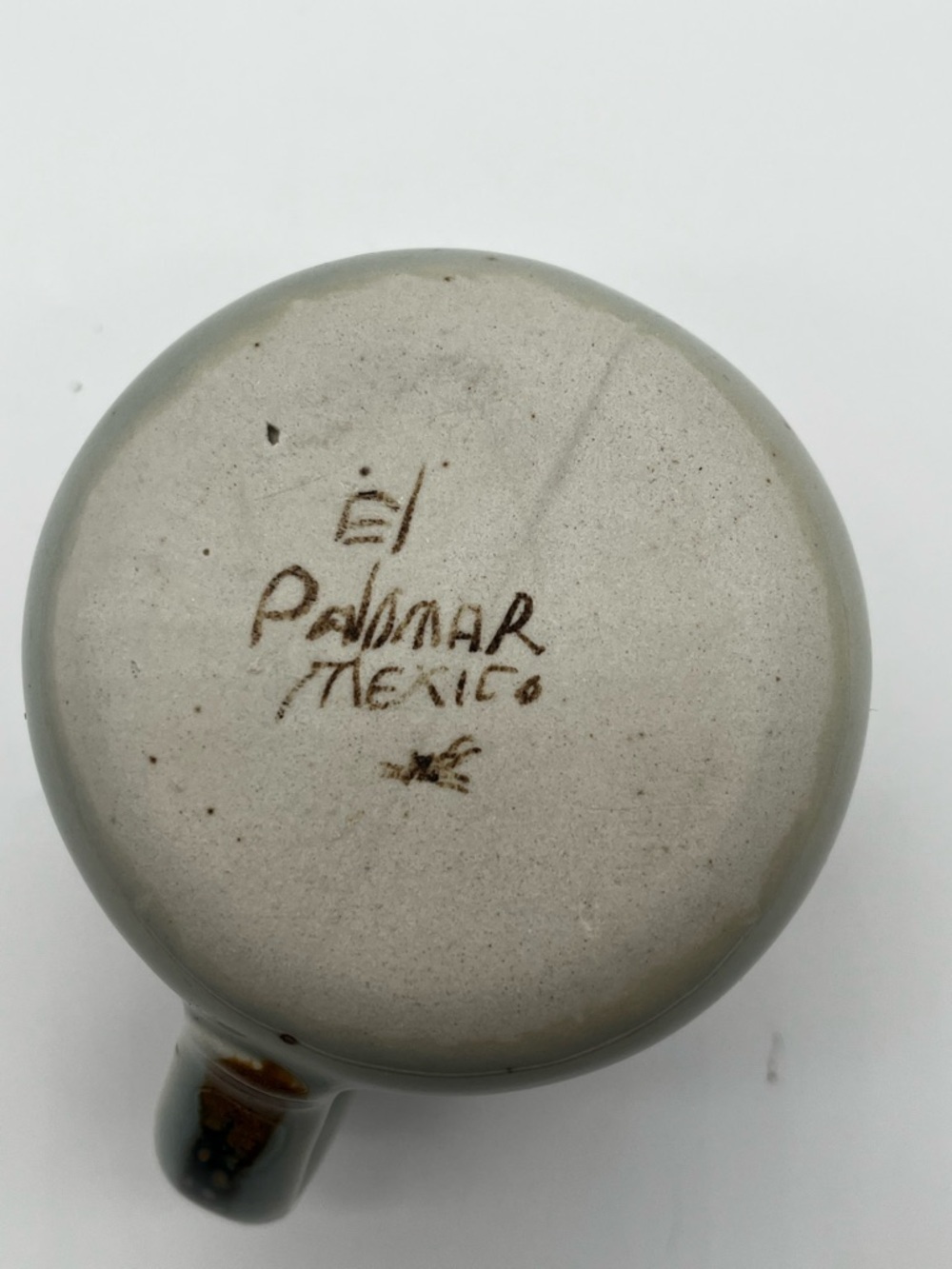 KEN EDWARDS Mexican TONALA POTTERY Stoneware- Flat Cup-Signed-El Palomar Blue Sm - Picture 4 of 8